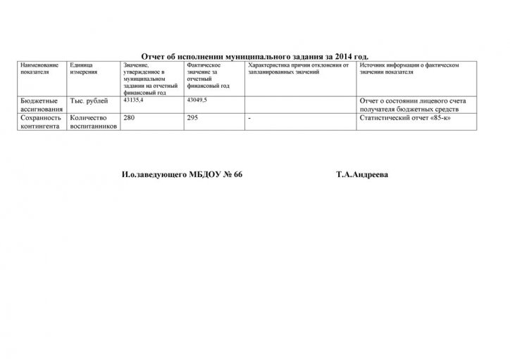 Отчет по исполнению муниципального задания за 2014 год